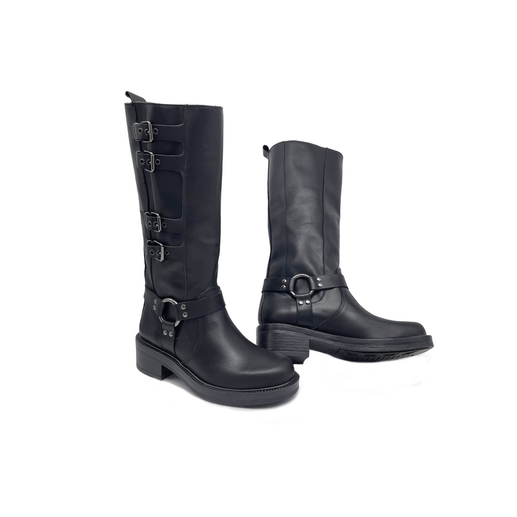 Art. 805 STIVALE IN VERA PELLE NERO CON FIBBIE LATERALI E CAVIGLIERA FISSA