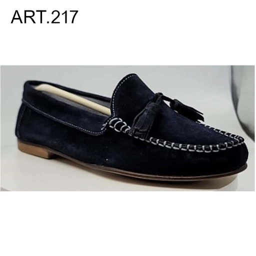 ART. 217 - Mocassini in crosta blu con fondo in legno cuoio