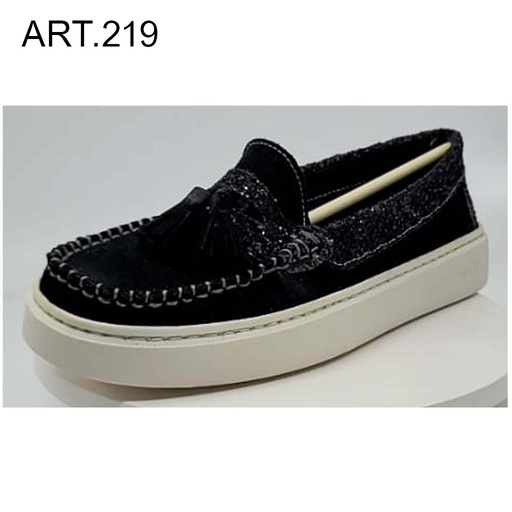 ART. 219 - Black suede loafers with sporty sole and glitter details