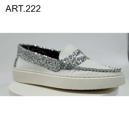 ART. 222 - White leather loafers with glitter details and sporty sole