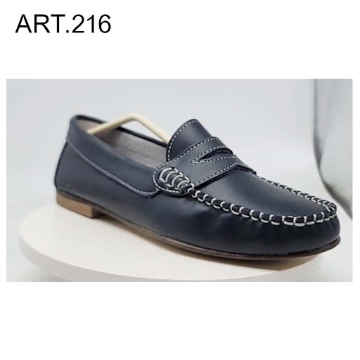 ART. 216 - Mocassini in pelle blu con fondo in legno cuoio