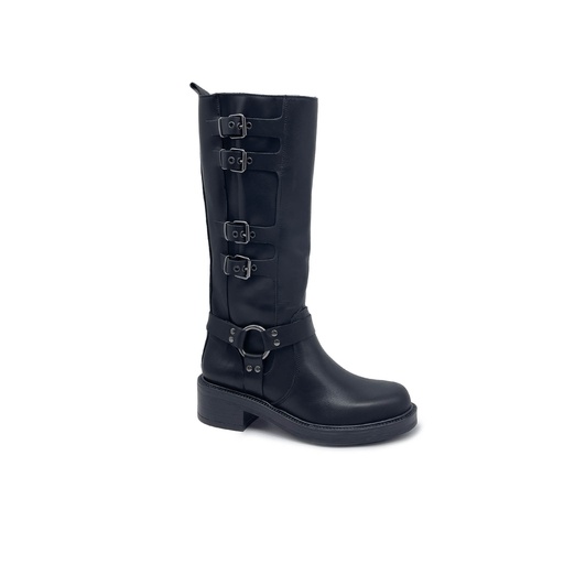 Art. 805 STIVALE IN VERA PELLE NERO CON FIBBIE LATERALI E CAVIGLIERA FISSA